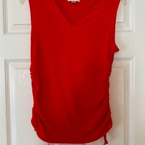 Red Scoop Neck Sleeveless Ruched Tank Top